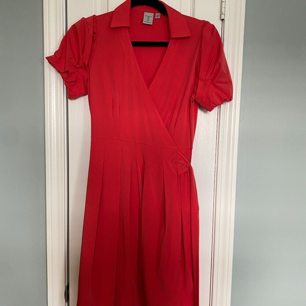 Tristan Red Fit & Flare Puff Sleeve Wrap Dress – Size S/P